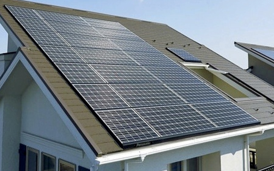 Panasonic solar panels on a slanted roof