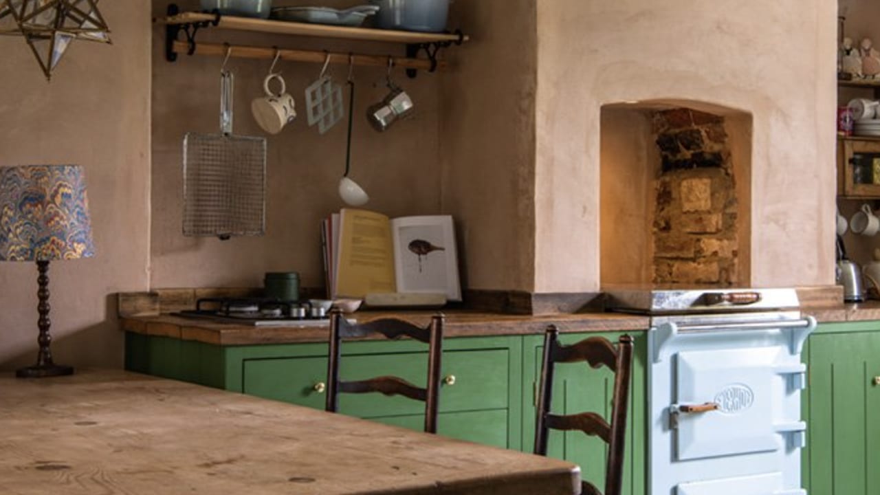 A rustic kitchen with British Standard cabinetry.