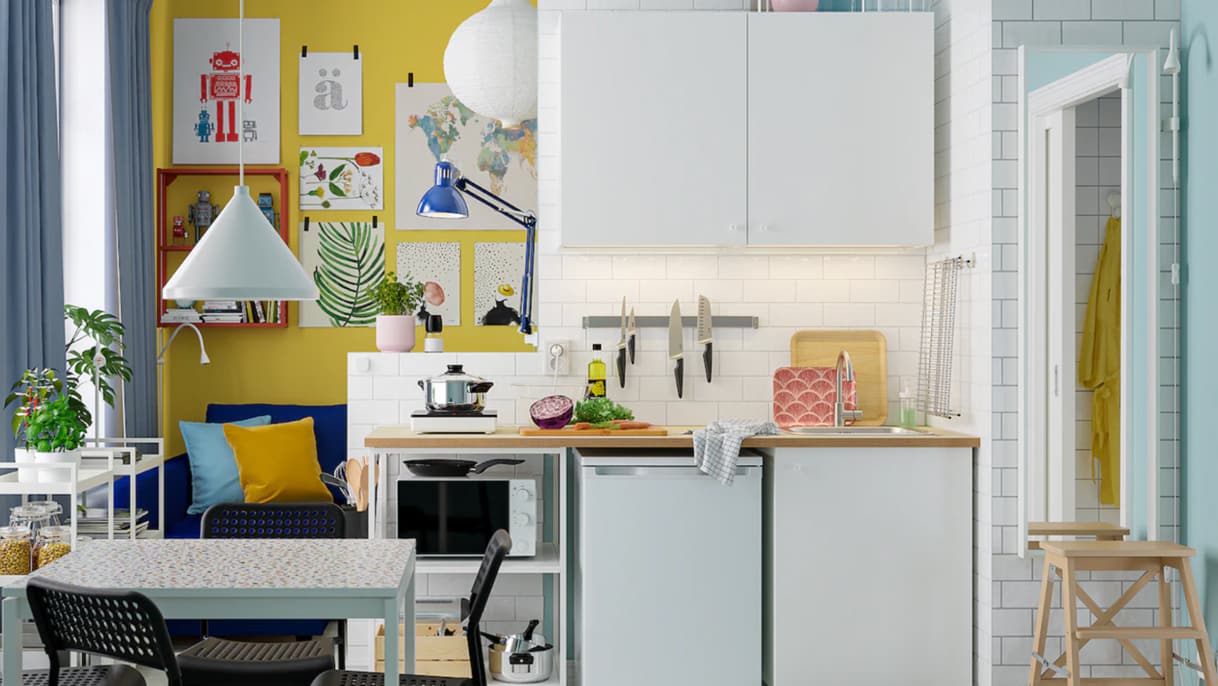 bright and colourful compact ikea kitch