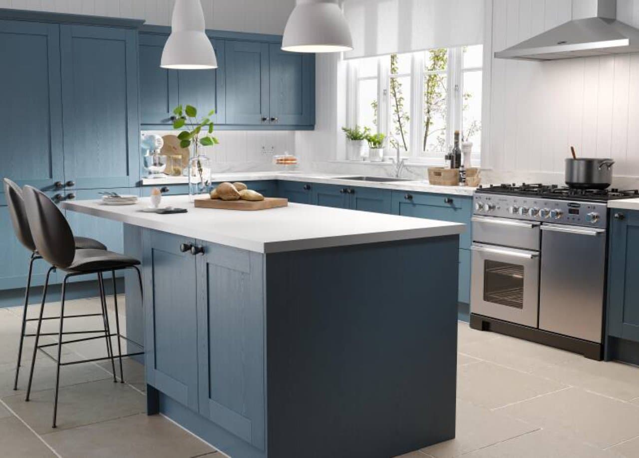Stylish soft blue shaker fitted kitchen