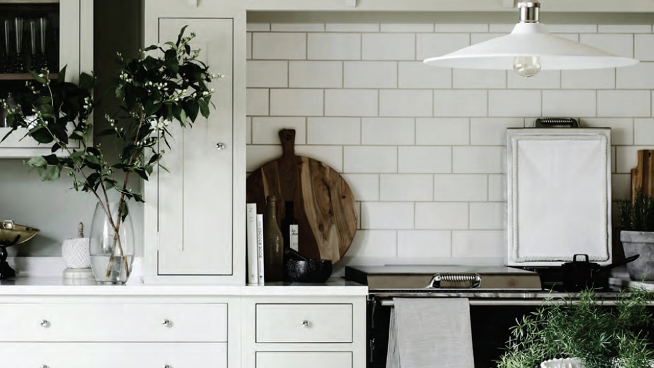 The Suffolk kitchen with contemporary subway tiles and oven.